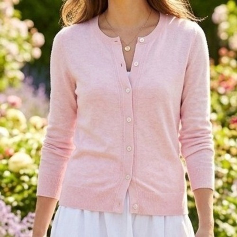 A New Day Womens Light Pink Crewneck Button Front Cardigan Sweater Size S